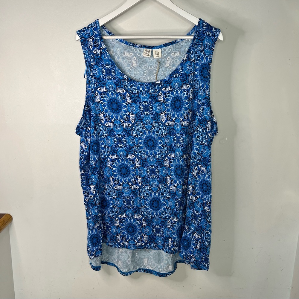 NEW Artisan NY Blue Mandela Tunic Tank Top Plus Size 3X